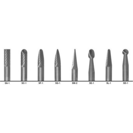 GREENFIELD INDUSTRIES Cle-Line 1855 Double-Cut Bur, 8 Piece Set with 1/4 Shank and 1/4 Set Size C17770